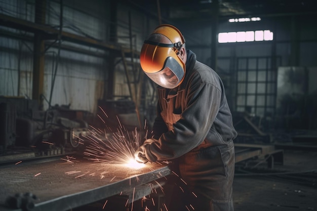 Heavy Industry Engineering Factory with unrecognizable Industrial Worker Using Angle Grinder