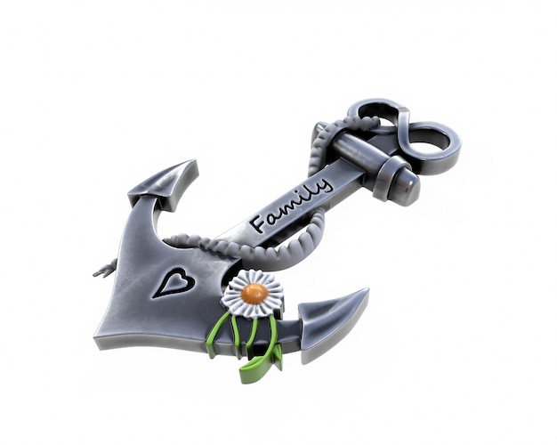 Heavy iron anchor in seafaring 3D rendering