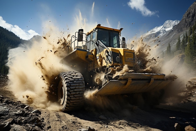heavy machinery in action Showcase a construction site bustling with excavators bulldozers cranes and dump trucks