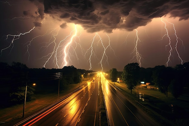 Heavy rain storm with lightning