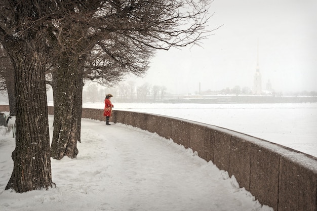 Heavy snowfall over the Peter and Paul Fortress and Peter is in thought in St. Petersburg