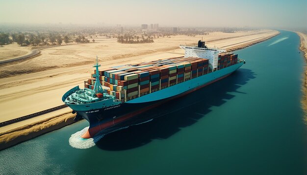 Heavy tonnage cargo ship in the suez canal