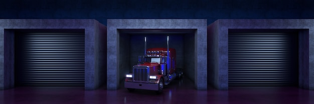 Heavy truck with roll up door 3d rendering