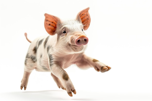 a heavy weight pig jumping isolate white background