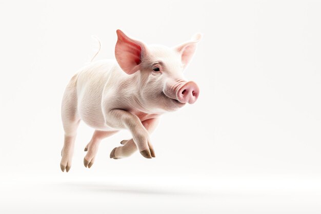 a heavy weight pig jumping isolate white background