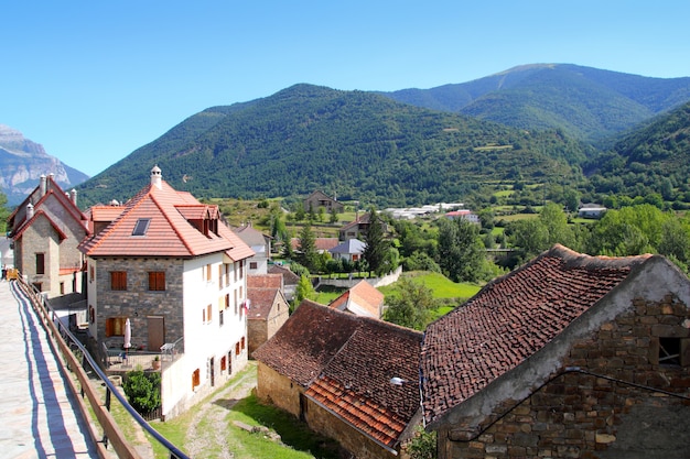 Hecho valley village stone streets in Pyrenees