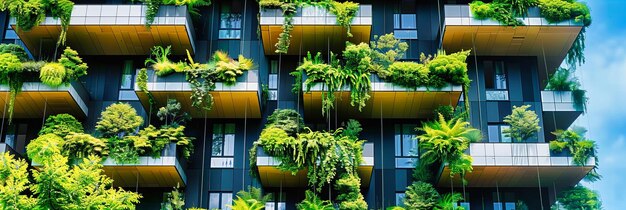 Foto hedendaags gebouw met verticale tuingroene architectuur die zich vermengt met de stedelijke omgeving