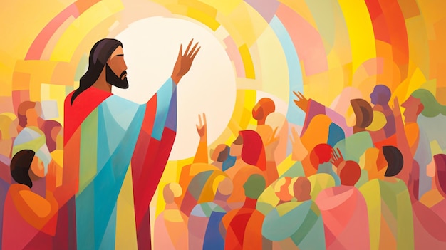 Hedendaagse afbeelding van Jezus die een menigte zegent