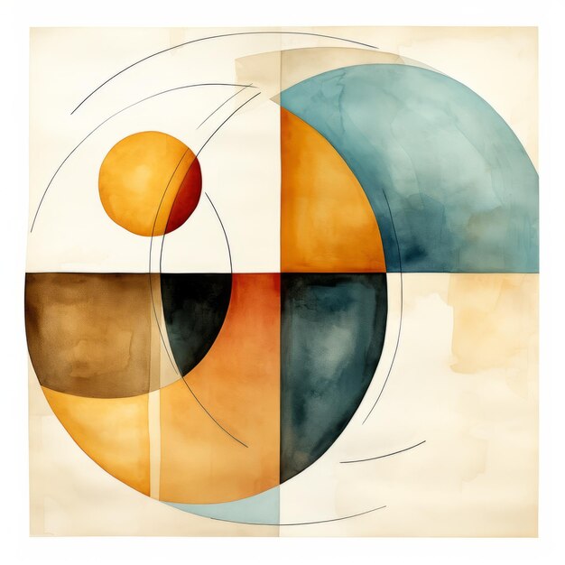 Hedendaagse digitale aquarel met abstracte vormen en Midcentury stijl