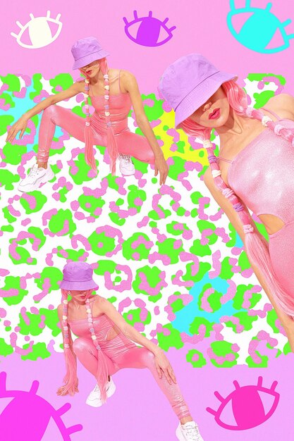 Hedendaagse digitale collagekunst Mode zomermeisjes jaren 90