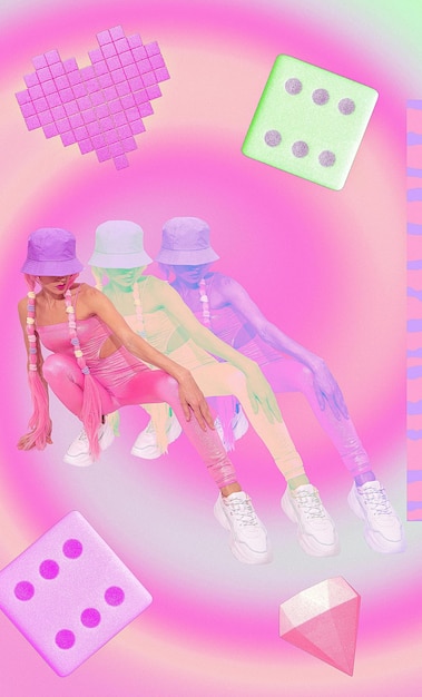 Hedendaagse digitale collagekunst Zomermeisjesjaren 90 popcultuur