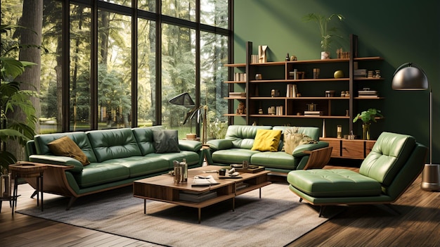 hedendaagse fotorealistische groene woonkamer