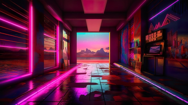 Foto hedendaagse moderne kunstinstallatie synthwave 80s ai genereer