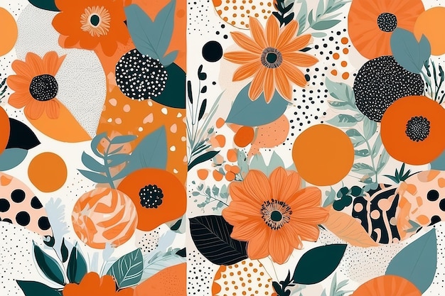 Hedendaagse oranje florale polka dot collage naadloze patronen voor modern ontwerp