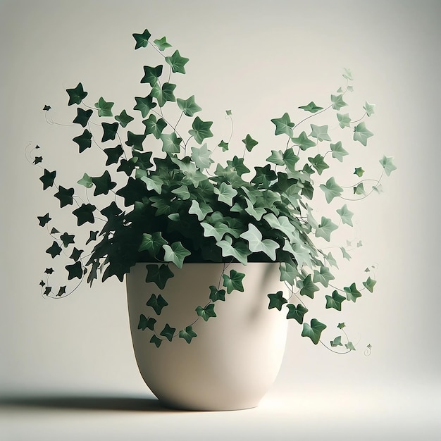 Hedera helix Engelse klimop of gewone klimopplant in een witte keramische pot minimalistisch achtergrondontwerp