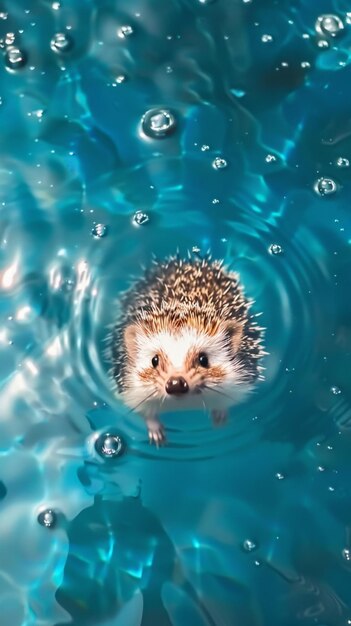 Photo hedge in a pool of water with bubbles generative ai