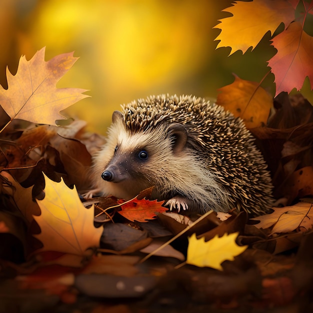 Hedgehog in an autumn forest clearing Illustration Generated AI