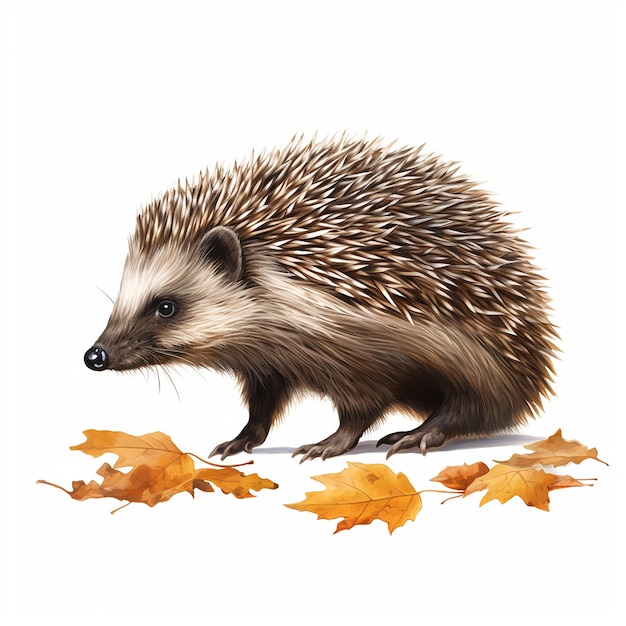 Hedgehog and autumn leaves