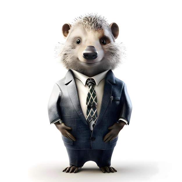 Hedgehog in a business suit reading a book 3D illustration