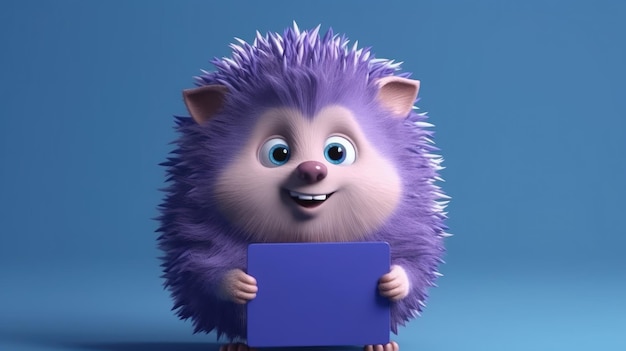 A hedgehog holding a blue sign that says hedgehog.