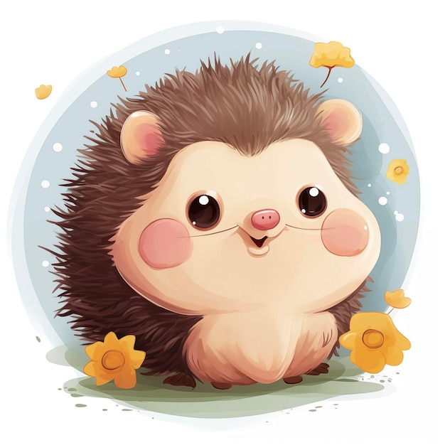 Hedgehog is standing near the flowers