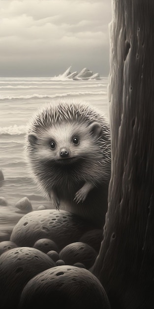 a hedgehog is standing on a rock and looking at the camera