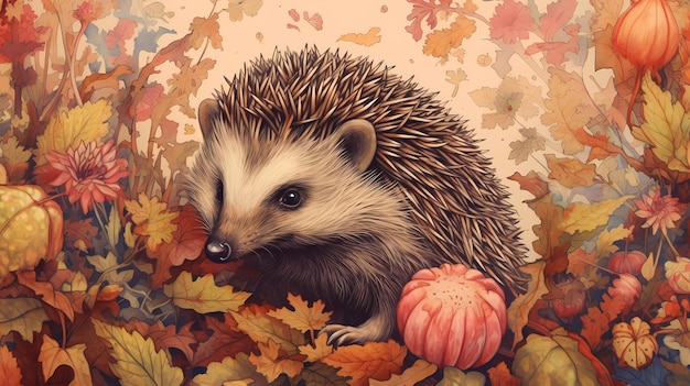 A hedgehog in the leaves of autumn