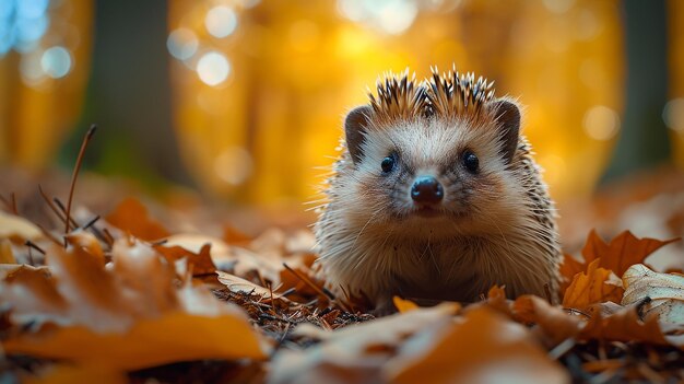 Hedgehog Looking Up in Forest