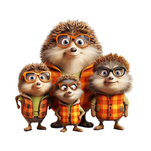 Photo hedgehog lumberjack mascot family