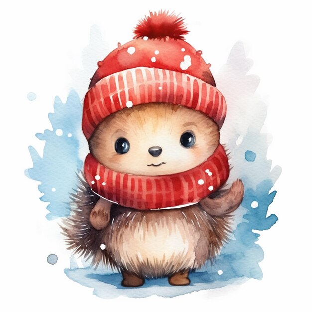 hedgehog in a red hat and scarf generative ai