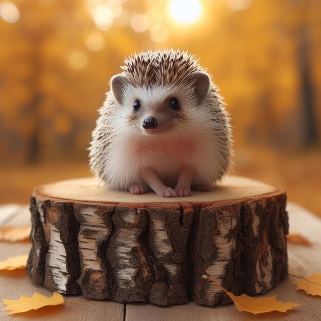 Photo a hedgehog sitting on a piece of wood