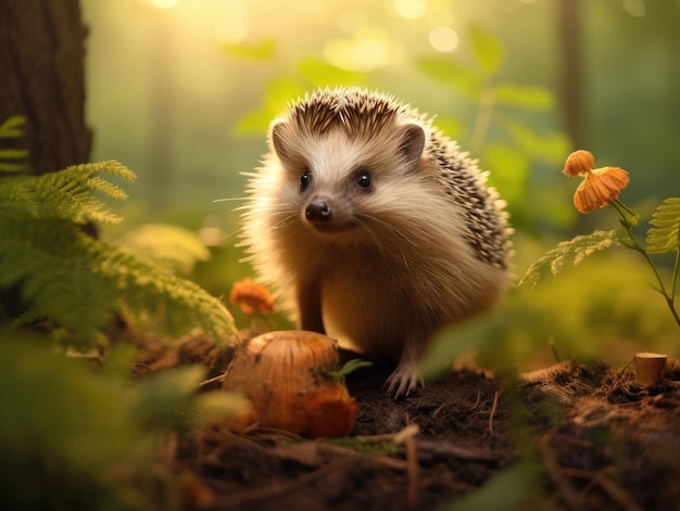 Hedgehog in the summer forest