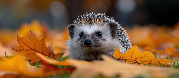 Hedgehog Walking in Field of Leaves