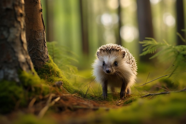 A hedgehog walking through the forest