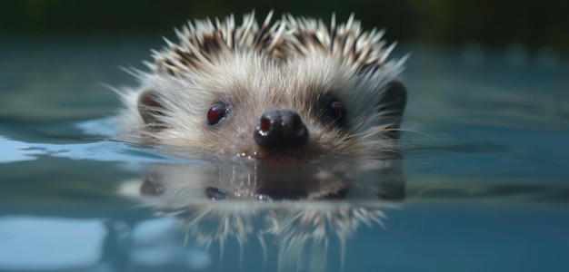 A hedgehog in the water with his eyes closed