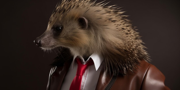 A hedgehog wearing a jacket