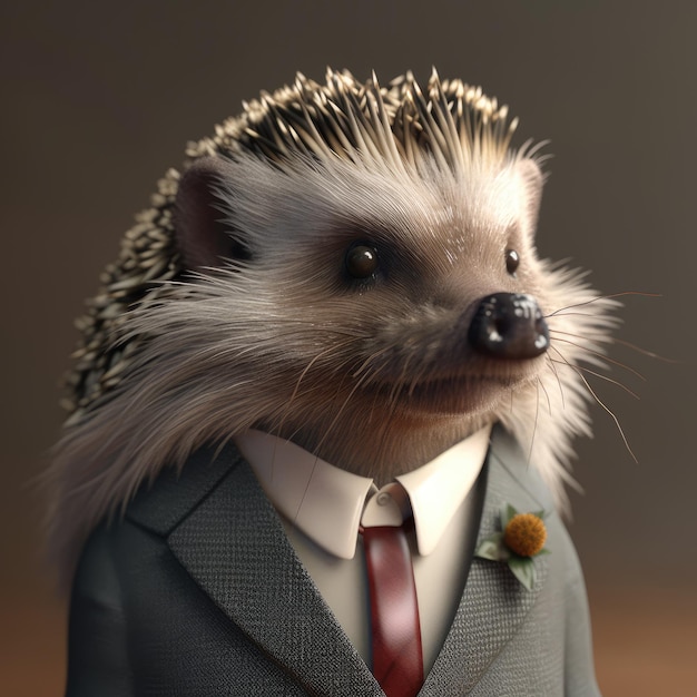 Hedgehog wearing suit with tie generative ai