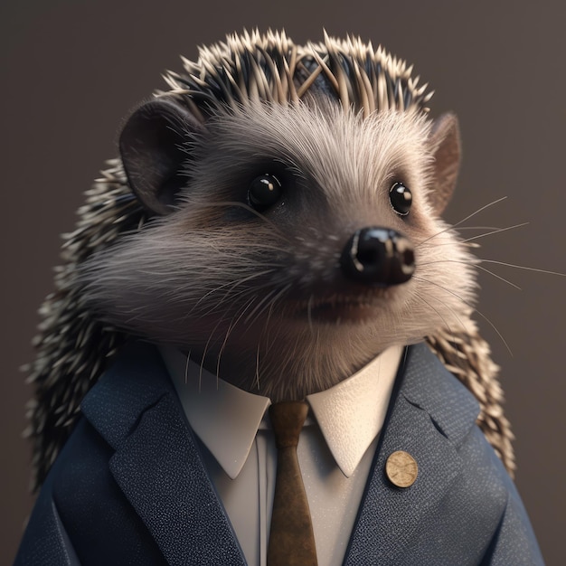 Hedgehog wearing suit with tie generative ai