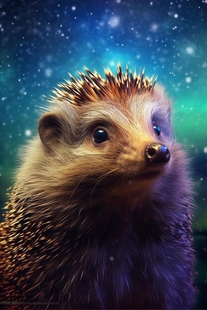 hedgehog with blue eyes and stars in the background generative ai