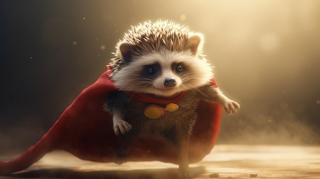 A hedgehog with a cape and cape.