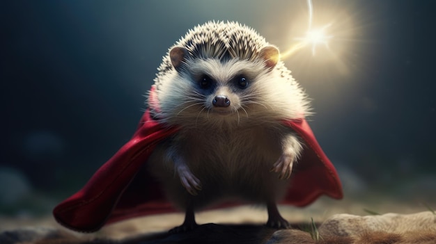 A hedgehog with a cape on