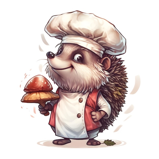 A hedgehog with a mushroom on his head