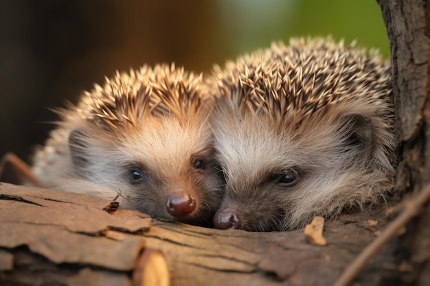 Hedgehogs Scientific name Erinaceus Europaeus Close up of two wild native European hedgehogs