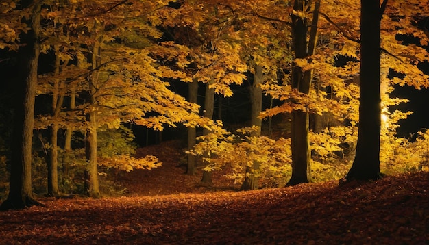 Heel mooi herfstbos's nachts met een episch herfstblad.