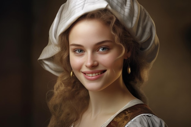 Foto heel schattig schoonheid renaissance-tijdperk vrouw die lacht