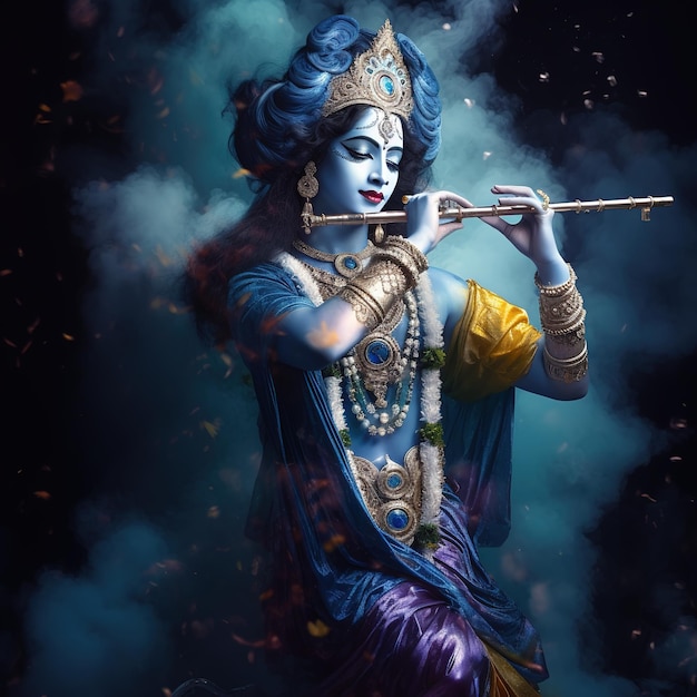 Heer Krishna en fluit spelen ter gelegenheid van het Janmashtami-festival van India Ai Generated