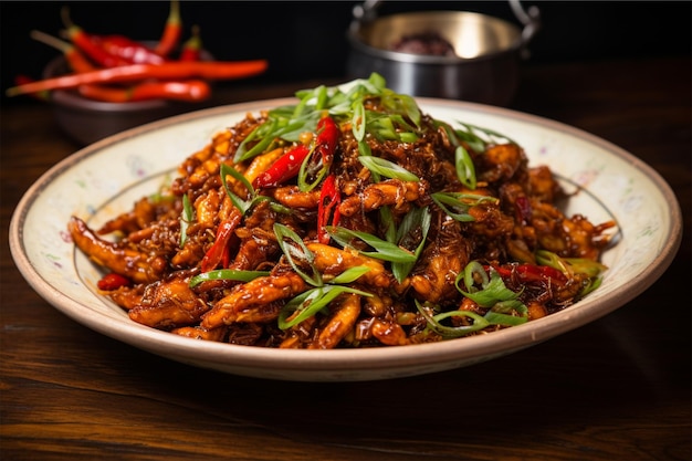 Heerlijk Chinees eten gebakken met chili.