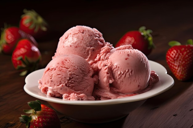 Heerlijk en verfrissend ijs gemaakt met rijpe, sappige aardbeien die zorgvuldig zijn geselecteerd op hun zoetheid en kwaliteit Generative AI