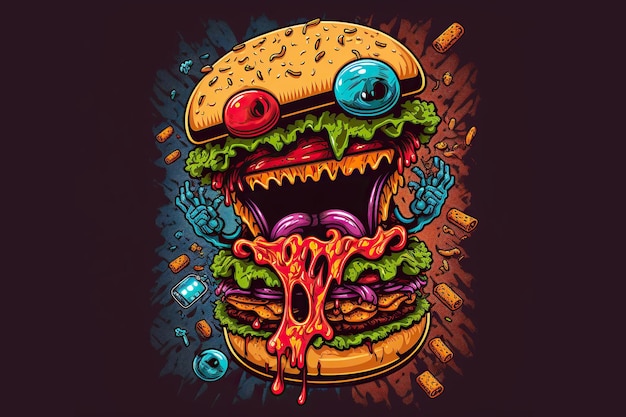 Heerlijk eng monster hamburger mascotte koopwaar t-shirt.