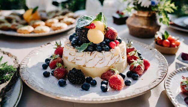 Heerlijk fruit dessert met bruinbessen en bosbessen